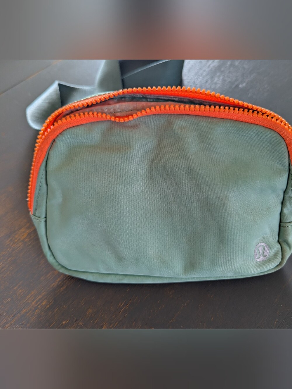 lululemon athletica Mint Green Crossbody Pouch with Orange Zipper